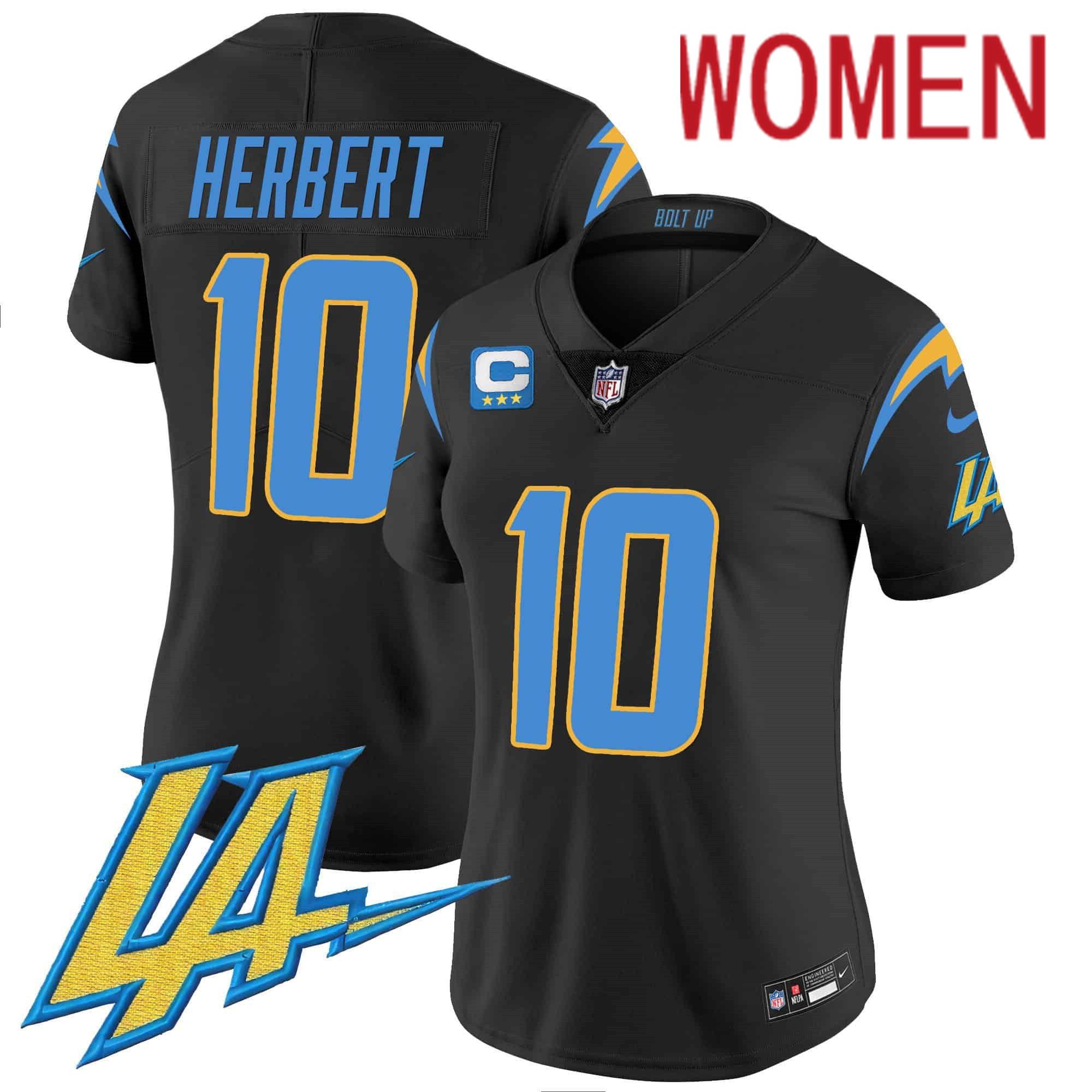 Women Los Angeles Chargers #10 Herbert Black 2024 Nike Vapor Limited NFL Jersey style 1